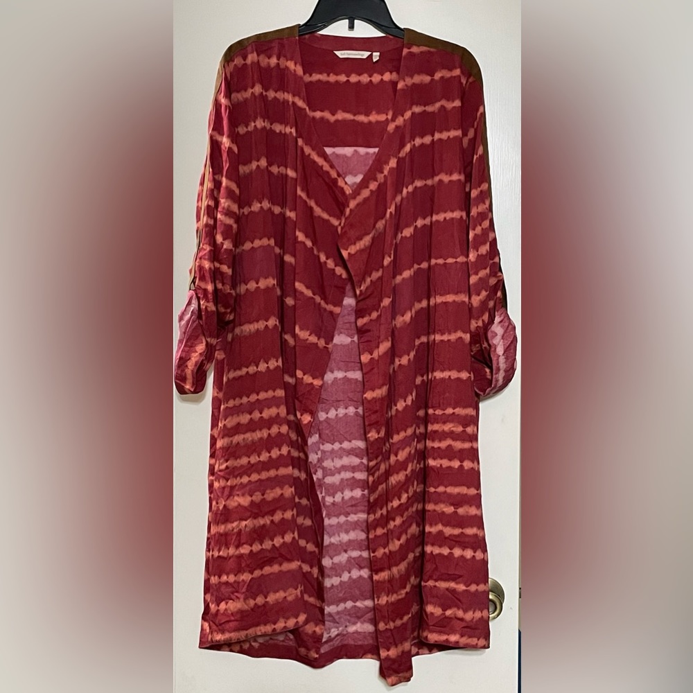 Soft Surroundings Rust Red Stripe Tie Dye Open Long Line Wrap Kimono Cardigan 2X